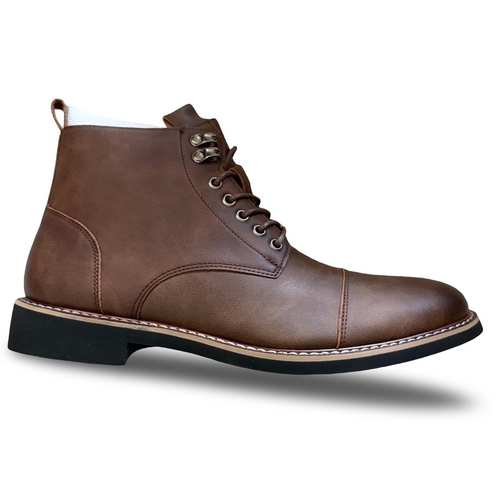 Mens Dark Brown Faux Leather Cap Toe Lace Up Ankle Boots M 8.5 - Picture 13 of 14